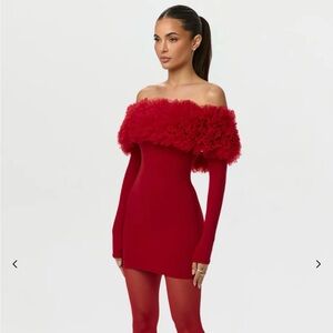 Naked Wardrobe Red Off-Shoulder Mini Dress